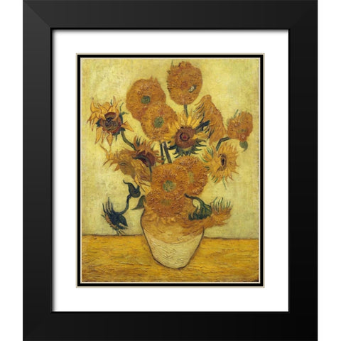 Vase with Fifteen Sunflowers, 1889 Black Modern Wood Framed Art Print with Double Matting by Van Gogh, Vincent