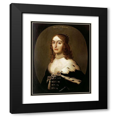 Portrait of Elizabeth, Queen of Bohemia Black Modern Wood Framed Art Print with Double Matting by Van Honthorst, Gerrit