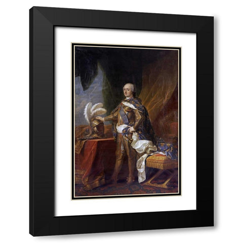 Portrait of King Louis XV of France and Navarre Black Modern Wood Framed Art Print with Double Matting by Van Loo, Charles Andre