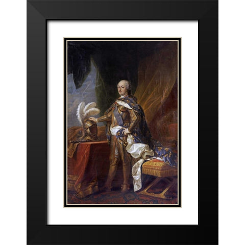 Portrait of King Louis XV of France and Navarre Black Modern Wood Framed Art Print with Double Matting by Van Loo, Charles Andre