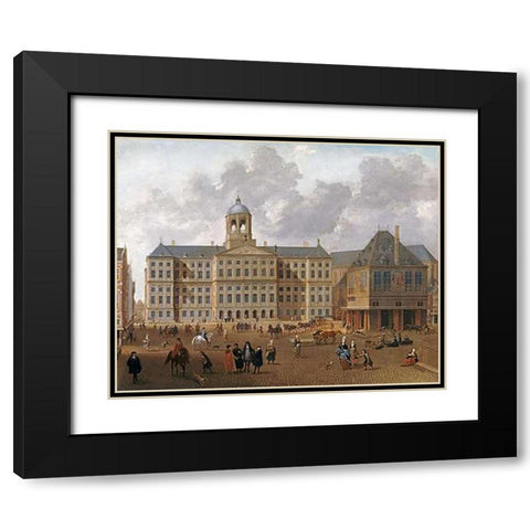 The Town Hall On The Dam, Amsterdam Black Modern Wood Framed Art Print with Double Matting by Van Nickele, Isaac