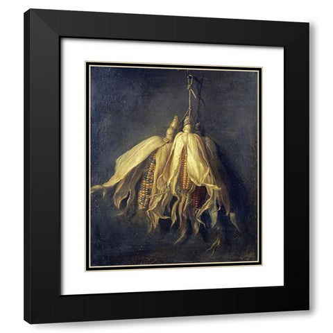 Three Corncobs Hanging From a Nail Black Modern Wood Framed Art Print with Double Matting by Spaendonck, Cornelis Van