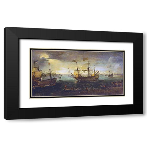 3 Master Firing a Saluted Black Modern Wood Framed Art Print with Double Matting by Van Wieringen, Cornelis Claesz