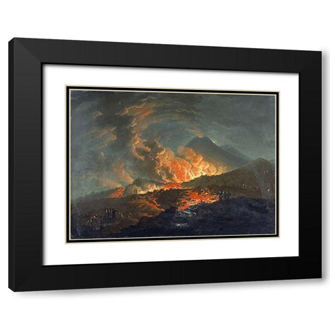 Vesuvius Erupting at Night Black Modern Wood Framed Art Print with Double Matting by Volaire, Jacques Antoine