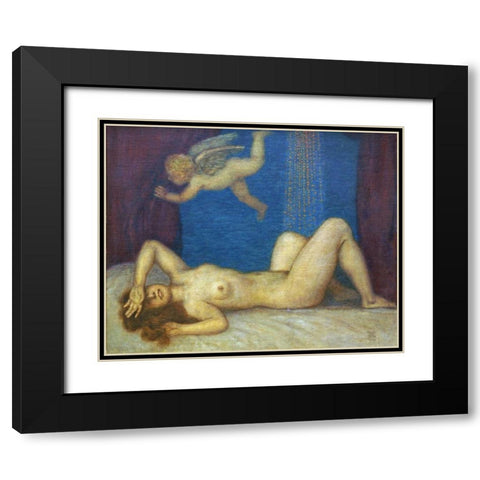 Danae and The Golden Shower Black Modern Wood Framed Art Print with Double Matting by Von Stuck, Franz