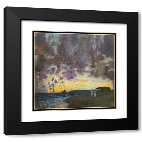 Sunset By The Sea Black Modern Wood Framed Art Print with Double Matting by Von Stuck, Franz