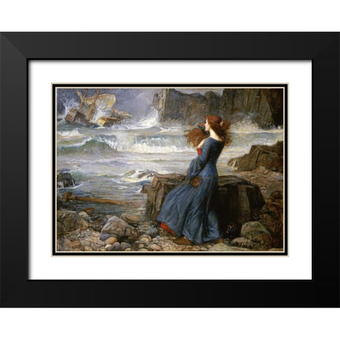 Miranda - The Tempest Black Modern Wood Framed Art Print with Double Matting by Waterhouse, John William