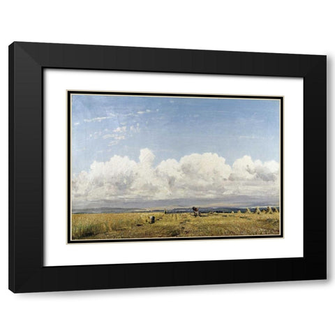 Building Haystacks Black Modern Wood Framed Art Print with Double Matting by Wells, William Page Atkinson