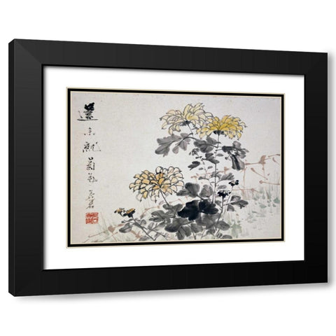 Chrysanthemums Black Modern Wood Framed Art Print with Double Matting by Gu, Xu