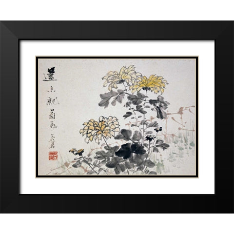 Chrysanthemums Black Modern Wood Framed Art Print with Double Matting by Gu, Xu