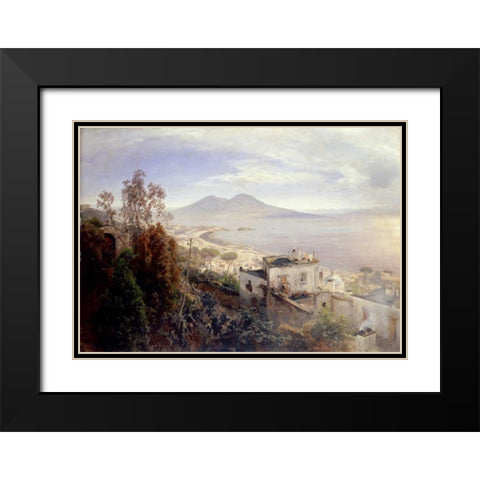 The Bay of Naples Black Modern Wood Framed Art Print with Double Matting by Achenbach, Oswald