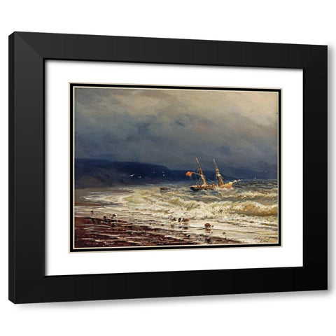 Off The Turkish Coast Black Modern Wood Framed Art Print with Double Matting by Aivasowsky, Ivan Konstantinovich