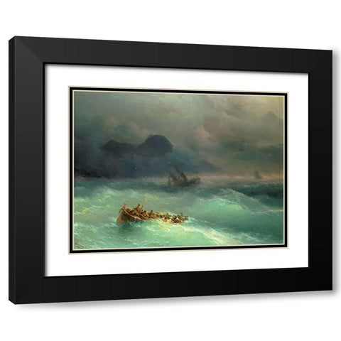 The Shipwreck Black Modern Wood Framed Art Print with Double Matting by Aivasowsky, Ivan Konstantinovich