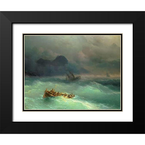 The Shipwreck Black Modern Wood Framed Art Print with Double Matting by Aivasowsky, Ivan Konstantinovich