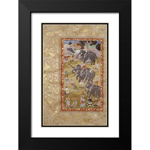 A Hunting Party Black Modern Wood Framed Art Print with Double Matting by Akbarnameh, Chester Beatty