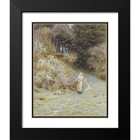 In The Primrose Wood Black Modern Wood Framed Art Print with Double Matting by Allingham, Helen