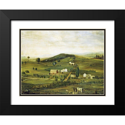 An American Farm: Fall View From The East Black Modern Wood Framed Art Print with Double Matting by American School
