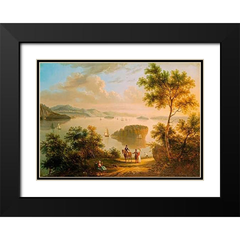 The Hudson River Black Modern Wood Framed Art Print with Double Matting by American School