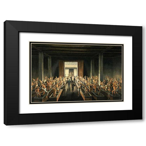 Filling Tea Chests Black Modern Wood Framed Art Print with Double Matting by Anglo-Chinese School