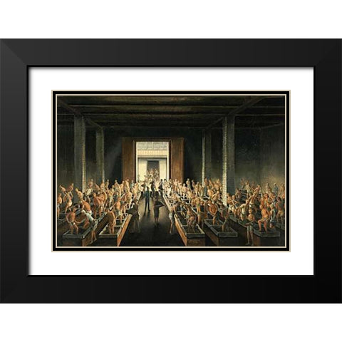 Filling Tea Chests Black Modern Wood Framed Art Print with Double Matting by Anglo-Chinese School