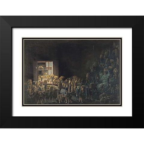 Tea Manufacture in the First Process Black Modern Wood Framed Art Print with Double Matting by Anglo-Chinese School