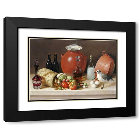 Still Life With a Bird and a Pitcher Black Modern Wood Framed Art Print with Double Matting by Arrieta, Jose Agustin