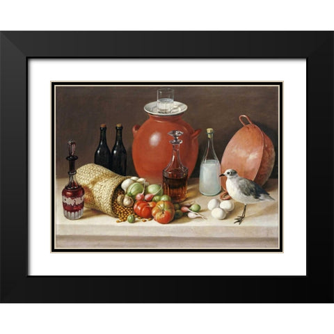 Still Life With a Bird and a Pitcher Black Modern Wood Framed Art Print with Double Matting by Arrieta, Jose Agustin