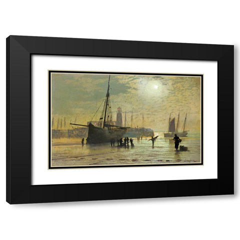 The Lighthouse at Scarborough Black Modern Wood Framed Art Print with Double Matting by Atkinson, John Grimshaw