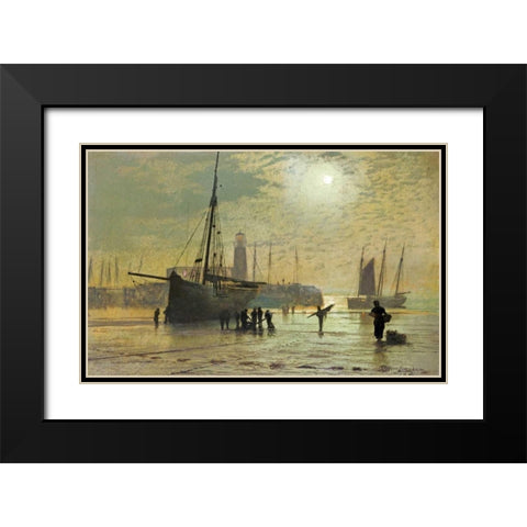 The Lighthouse at Scarborough Black Modern Wood Framed Art Print with Double Matting by Atkinson, John Grimshaw