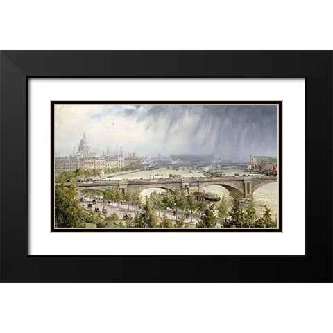 St Pauls From Waterloo Bridge Black Modern Wood Framed Art Print with Double Matting by Ballin, Auguste