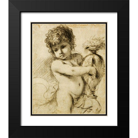 A Putto With a Vase Black Modern Wood Framed Art Print with Double Matting by Barbieri, Giovanni Francesco