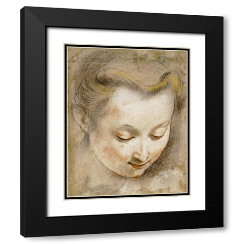 The Head of a Woman Black Modern Wood Framed Art Print with Double Matting by Barocci, Frederico