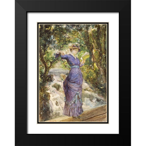 Girl Reading By a Waterfall Black Modern Wood Framed Art Print with Double Matting by Bashkirtseva, Maria Konstantinovna