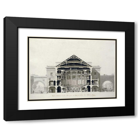 Cross-Section of The Front Section of The Theatre Black Modern Wood Framed Art Print with Double Matting by Belanger, Francois-Joseph