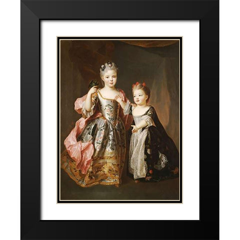 Portrait of Two Young Girls Black Modern Wood Framed Art Print with Double Matting by Belle, Alexis-Simon