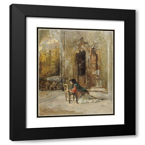 A Woman at Prayer In a Church Black Modern Wood Framed Art Print with Double Matting by Bianchi, Mose