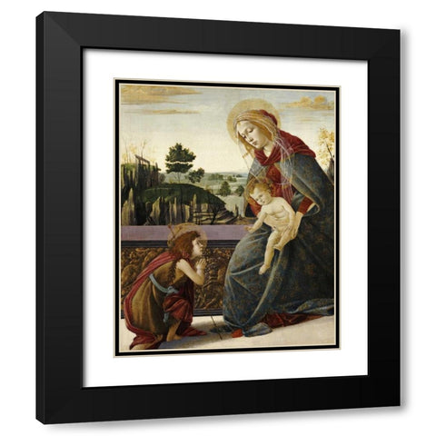The Madonna and Child With The Young Saint John The Baptist Black Modern Wood Framed Art Print with Double Matting by Botticelli, Sandro