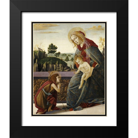 The Madonna and Child With The Young Saint John The Baptist Black Modern Wood Framed Art Print with Double Matting by Botticelli, Sandro