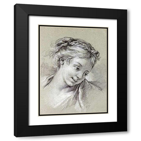 Head of a Girl Looking Down To The Right Black Modern Wood Framed Art Print with Double Matting by Boucher, Francois