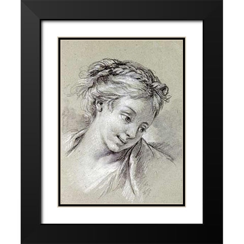 Head of a Girl Looking Down To The Right Black Modern Wood Framed Art Print with Double Matting by Boucher, Francois
