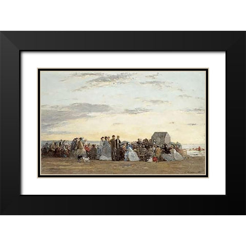Beach Scene Black Modern Wood Framed Art Print with Double Matting by Boudin, Eugene