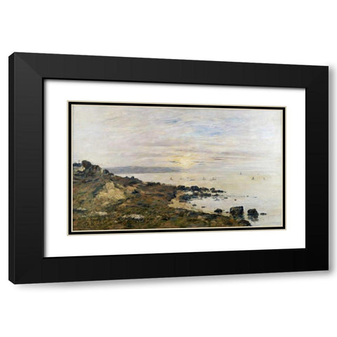Cliffs at Benerville, Sunset Black Modern Wood Framed Art Print with Double Matting by Boudin, Eugene