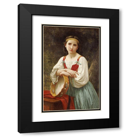 Basque Gipsy Girl With Tambourine Black Modern Wood Framed Art Print with Double Matting by Bouguereau, William-Adolphe