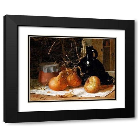 Onions, a Jug and a Ceramic Pot On a Tablecloth Black Modern Wood Framed Art Print with Double Matting by Brooker, Harry