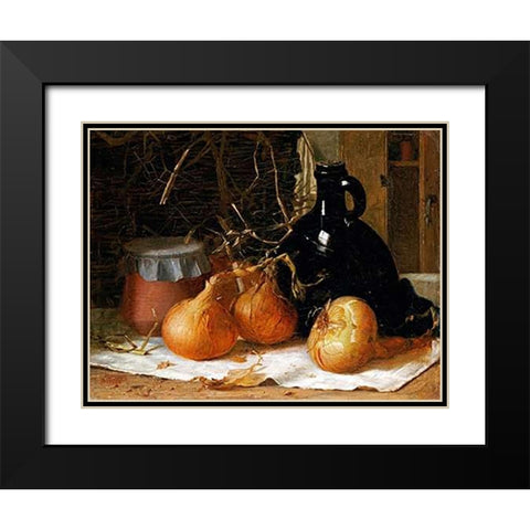 Onions, a Jug and a Ceramic Pot On a Tablecloth Black Modern Wood Framed Art Print with Double Matting by Brooker, Harry