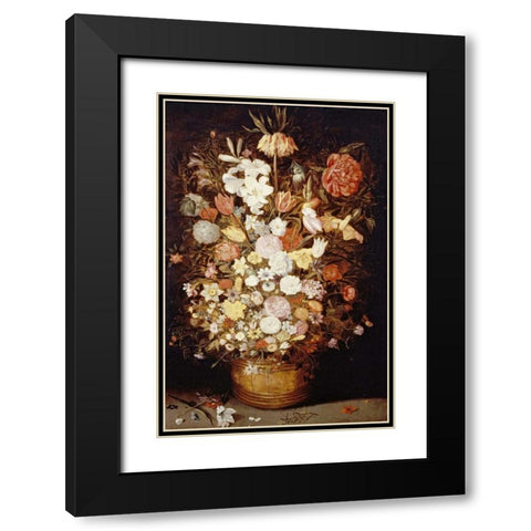 A Crown Imperial, a Peony and Other Flowers Black Modern Wood Framed Art Print with Double Matting by Jan Brueghel the Younger