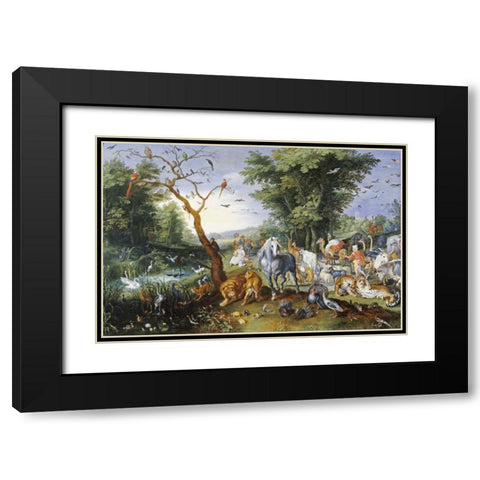Animals Entering Noahs Ark Black Modern Wood Framed Art Print with Double Matting by Jan Brueghel the Younger