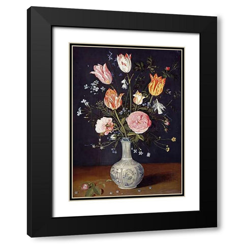 Tulips, Roses, Forget-Me-Nots and Other Flowers Black Modern Wood Framed Art Print with Double Matting by Brueghel, Jan