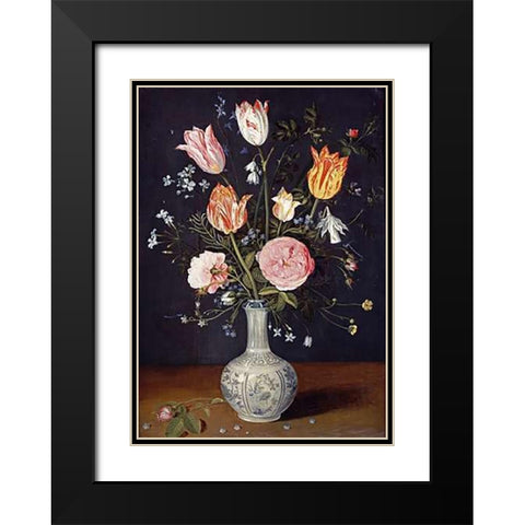 Tulips, Roses, Forget-Me-Nots and Other Flowers Black Modern Wood Framed Art Print with Double Matting by Brueghel, Jan