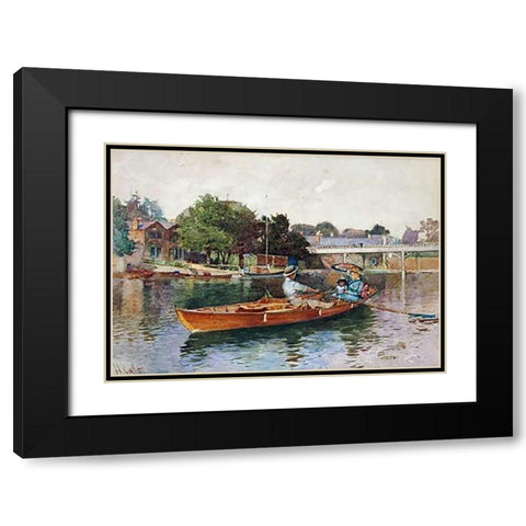 A Boating Party On The Thames at Cookham Black Modern Wood Framed Art Print with Double Matting by Caffieri, Hector